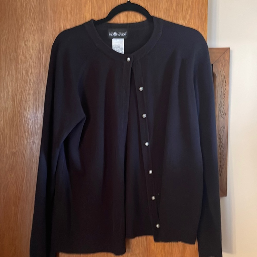 Black Sag Harbor sweater with pearl buttons